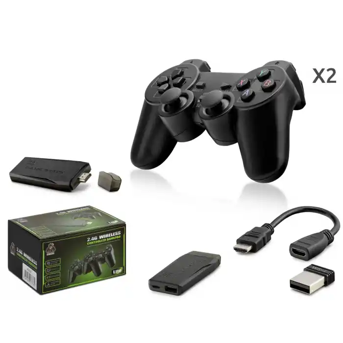 Retro Oyun Stick Hdmi Çift Gamepad Seti 2.4G Kablosuz - Siyah HD327