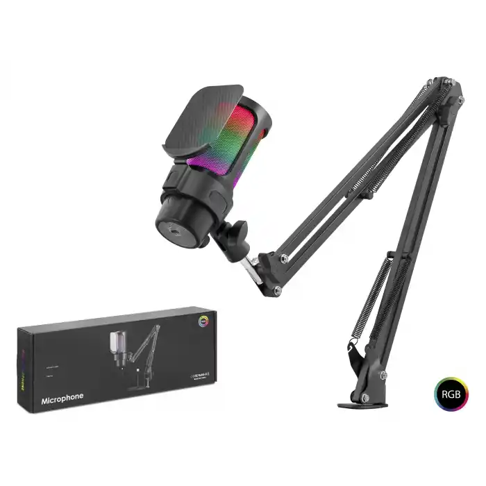 RGB Mikrofon Seti Boom Mikrofon Kolu Type-C 192kHz 24Bit Siyah M835B