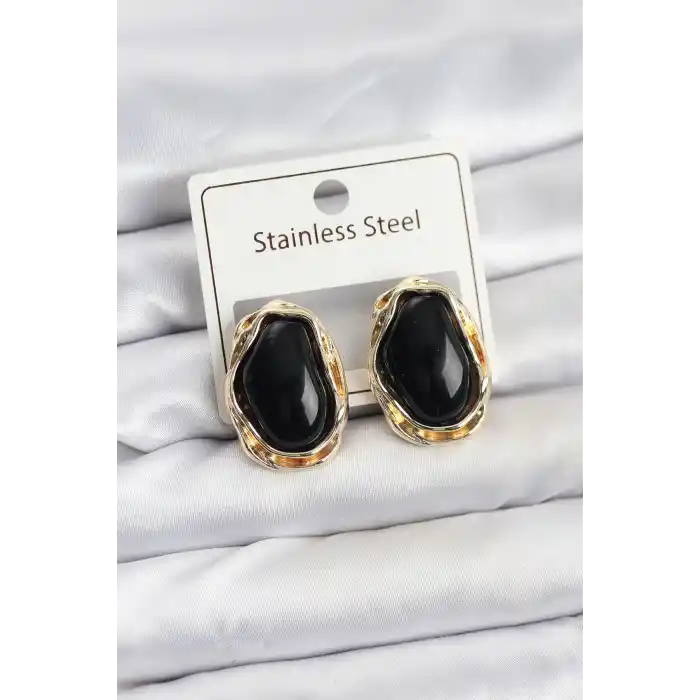 Siyah Damla Model Pirinç Vintage Kadın Küpe