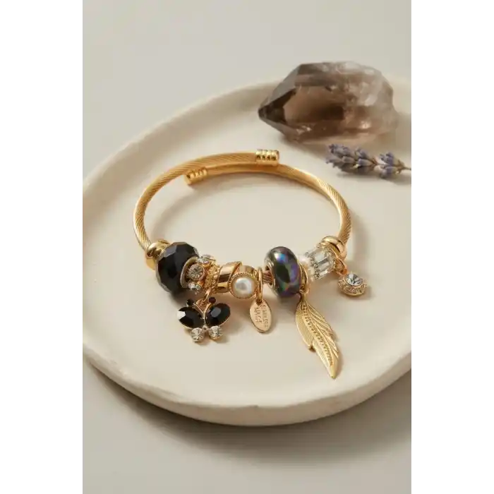 Siyah Kelebek Model Charmlı Bileklik