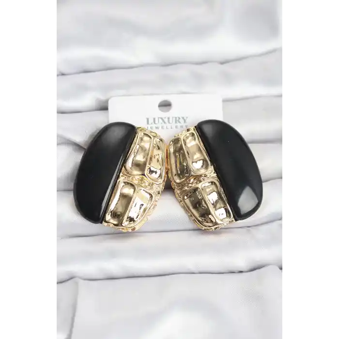 Siyah Renk Pirinç Vintage Kadın Küpe