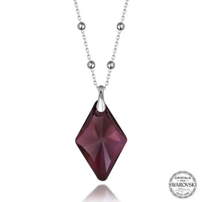 Swarovski Crystal Taşlı Ametist Top Zincir Gümüş Kadın Kolye