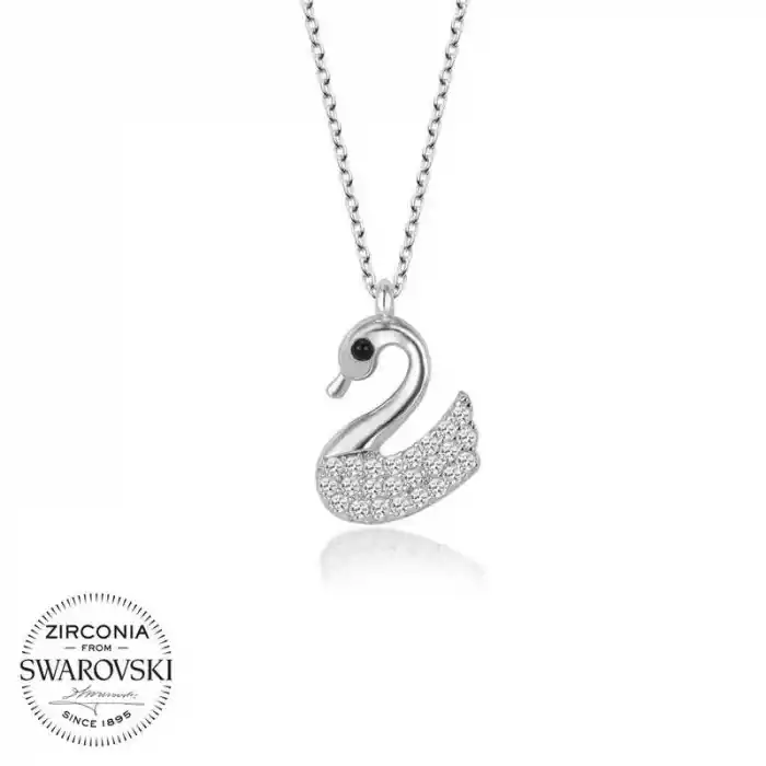 Swarovski Taşlı Gümüş Kuğu Bayan Kolye