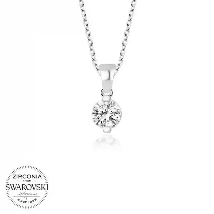 Swarovski Taşlı Gümüş Tektaş Bayan Kolye