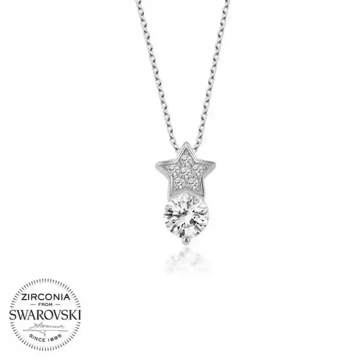 Swarovski Taşlı Gümüş Yıldız Tektaş Bayan Kolye