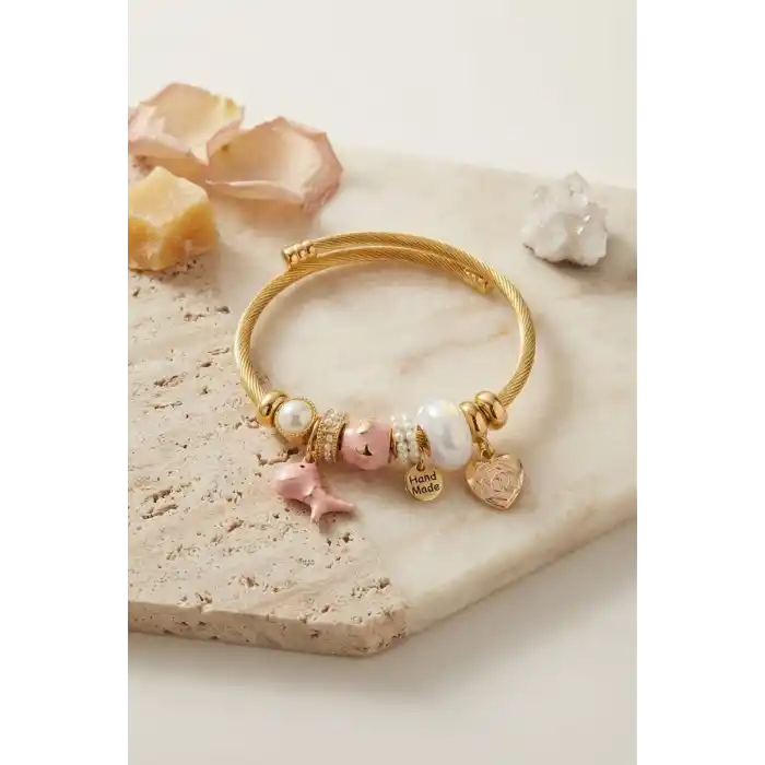 Trex ve Kalp Pembe Charmlı Bileklik