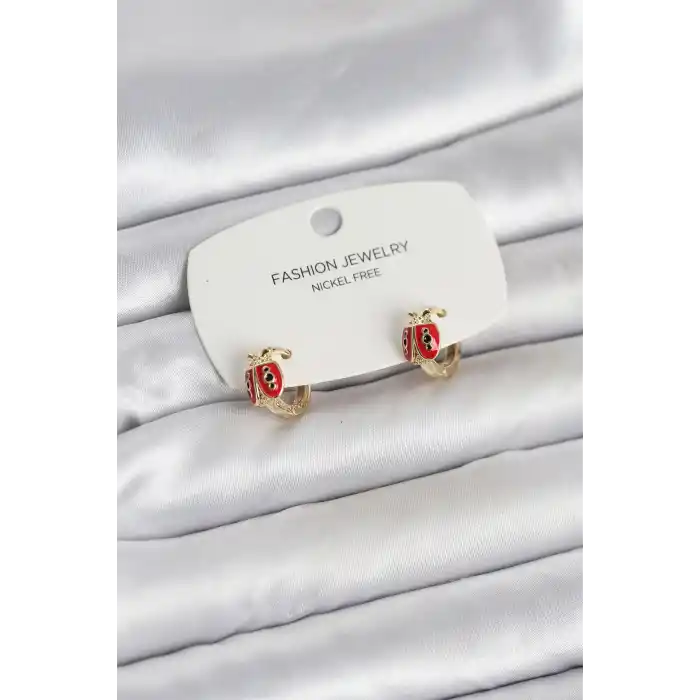 Uğur Böceği Model Gold Renk Pirinç Çocuk Küpe