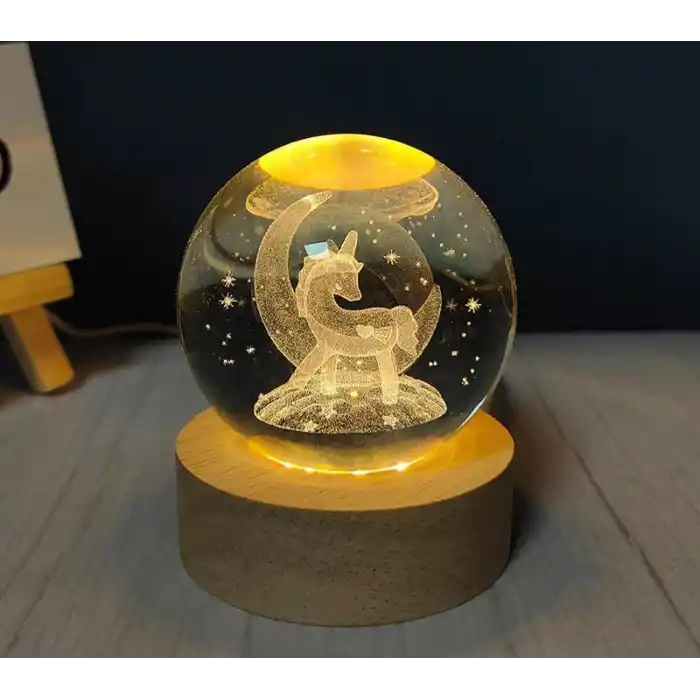 Unicorn Tasarımlı Işıklı Cam Küre Cap 6 Cm Kod 54