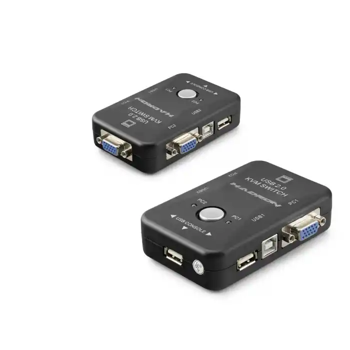 Vga Usb Kvm Switch 2 In 1 Out + 2 Port Usb Console + 2 Port Usb Pc (Klavye/Mouse + Yazıcı) - Siyah HDX1360