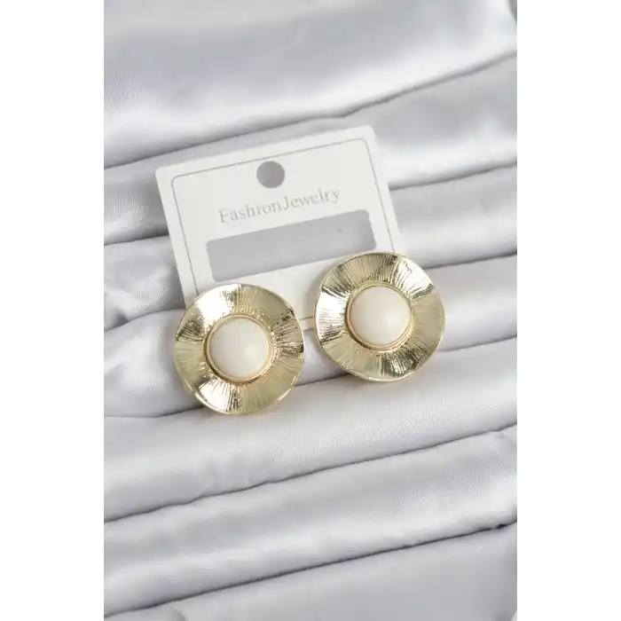 Vintage Model Beyaz Gold Renk Pirinç Kadın Küpe