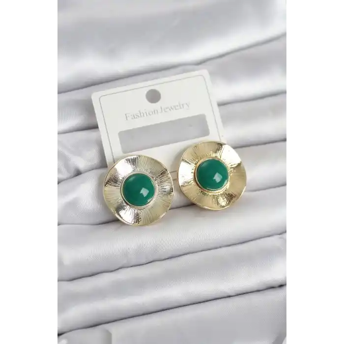 Vintage Model Yeşil Gold Renk Pirinç Kadın Küpe