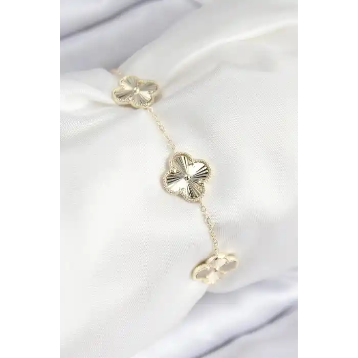 VIP Pirinç Yonca Model Gold Renk Kadın Bileklik