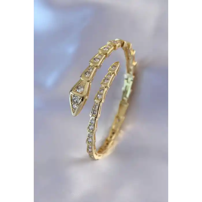 VIP Seri Yılan Model Gold Renk Kadın Kelepçe Bileklik