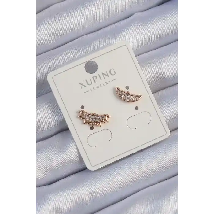 Xuping Rose Renk Zirkon Taşlı Ay ve Güneş Tasarımlı Küpe