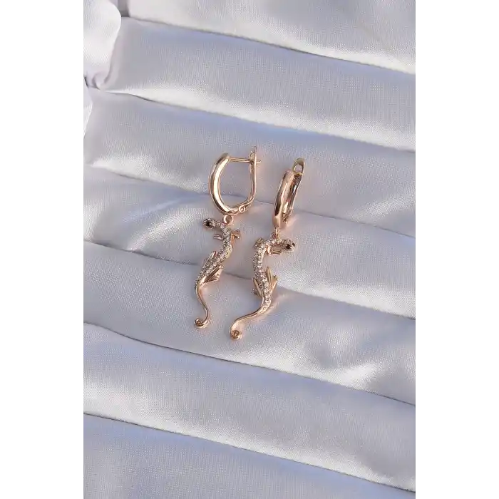 XUPİNG Rose Renk Zirkon Taşlı Kertenkele Model Halka Küpe