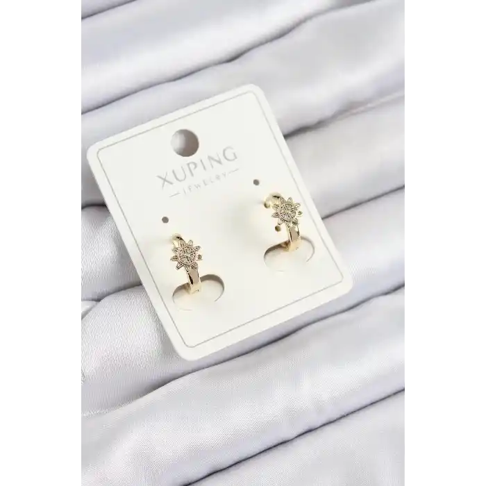 Xuping Zirkon Taşlı Çiçek Model Gold Renk Kadın Küpe