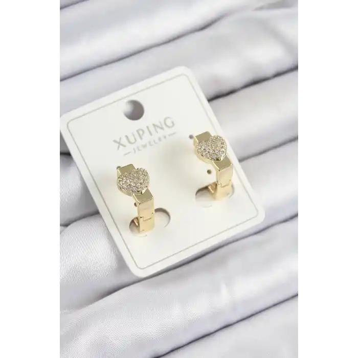 Xuping Zirkon Taşlı Kalp Model Gold Renk Kadın Küpe