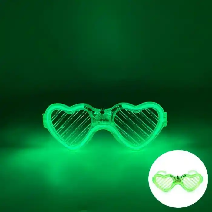 Yeşil LED Işıklı Kalp Gözlük – 3 Modlu Parti & Glow Gözlüğü
