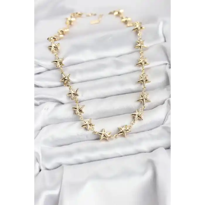 Yıldız Model Pirinç Gold Renk Kadın Kolye