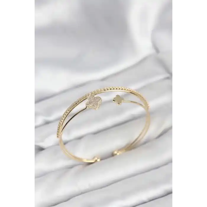 Yonca Model Pirinç Gold Renk Kadın Bileklik