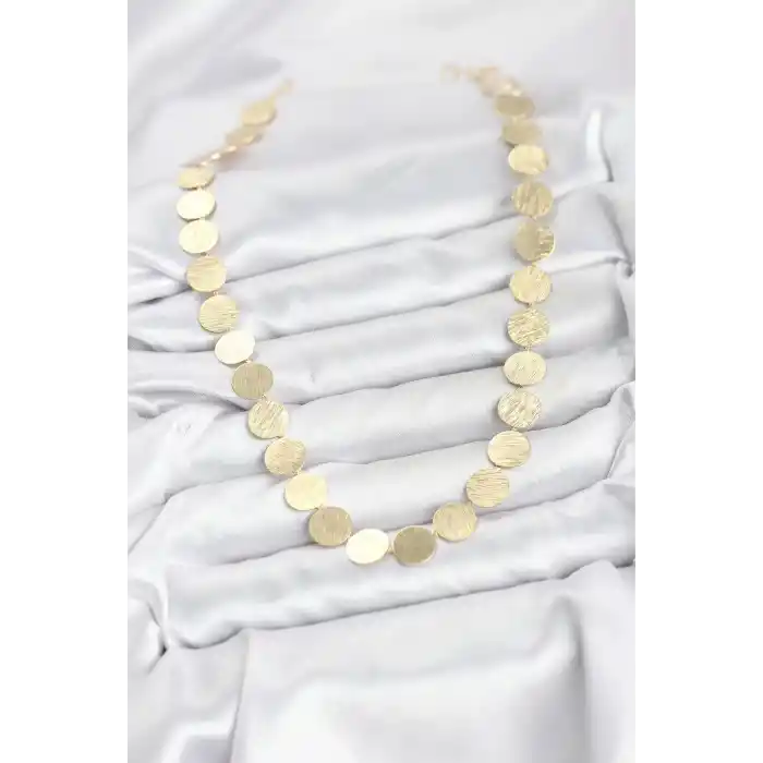 Yuvarlak Plaka Model Gold Renk Kadın Kolye