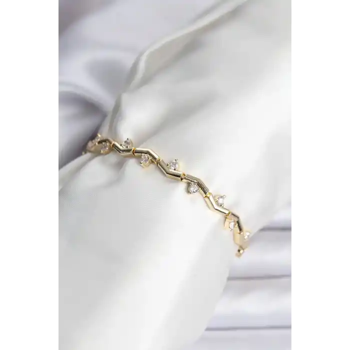 Zikzak Model Pirinç Gold Renk Bileklik