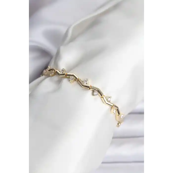 Zikzak Model Pirinç Gold Renk Bileklik