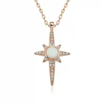 ​Gümüş Beyaz Opal Taşlı Kuzey Yıldızı Kolye