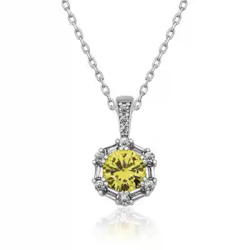 ​Gümüş Buğday Sarısı Baget Taşlı Bayan Kolye