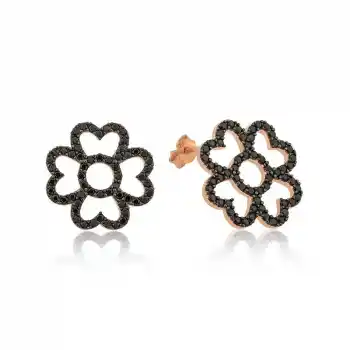 ​Gümüş Kalp Yapraklı Çiçek Küpe