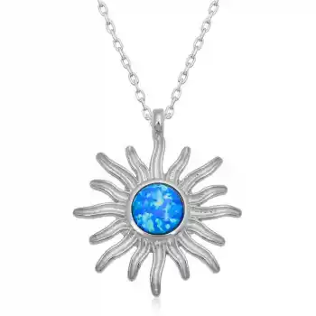 ​Gümüş Mavi Opal Taşlı Güneş Kadın Kolye