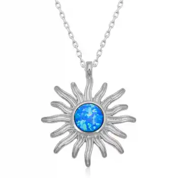 ​Gümüş Mavi Opal Taşlı Güneş Kadın Kolye