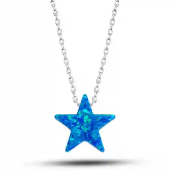 ​Gümüş Opal Mavi Taşlı Yıldız Kadın Kolye