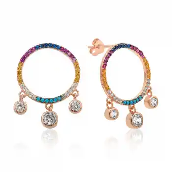 ​Gümüş Renkli Taşlı Daire Bayan Küpe