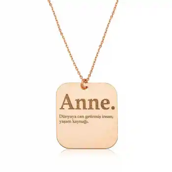 ​Gümüş Rose Anne Yazılı Plaka Bayan Kolye