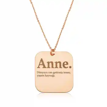 ​Gümüş Rose Anne Yazılı Plaka Bayan Kolye