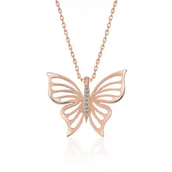 ​Gümüş Rose Bahar Kelebeği Bayan Kolye