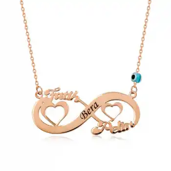 ​Gümüş Rose Kalpli Sonsuzluk İsimli Kolye