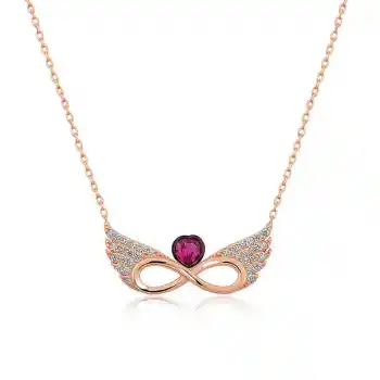 ​Gümüş Rose Kanatlı Sonsuz Kalp Kolye