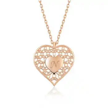 ​Gümüş Rose Kişiye Özel Kalbin İçinde Kalp Bayan Kolye