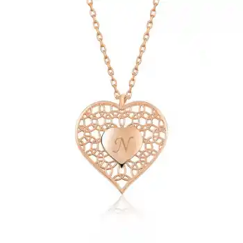 ​Gümüş Rose Kişiye Özel Kalbin İçinde Kalp Bayan Kolye