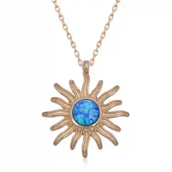 ​Gümüş Rose Mavi Opal Taşlı Güneş Kadın Kolye