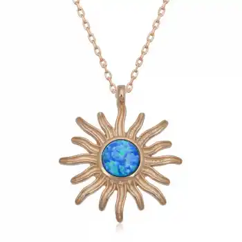 ​Gümüş Rose Mavi Opal Taşlı Güneş Kadın Kolye