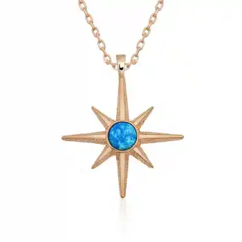 ​Gümüş Rose Mavi Opal Taşlı Kutup Yıldızı Kolye