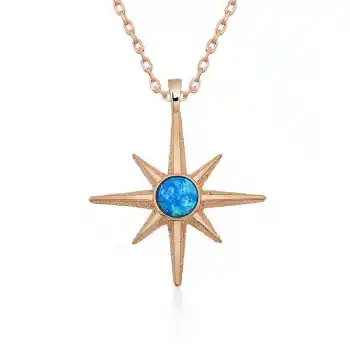 ​Gümüş Rose Mavi Opal Taşlı Kutup Yıldızı Kolye