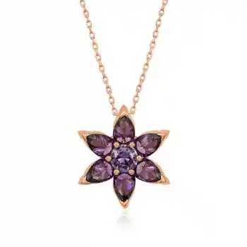 ​Gümüş Rose Mor Çiçek Kolye