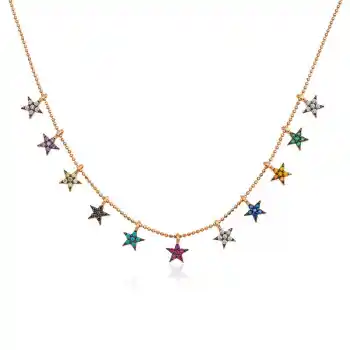 ​Gümüş Rose Renkli Yıldızlar Bayan Kolye