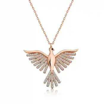 ​Gümüş Rose Zümrüd-ü Anka Kuşu Bayan Kolye