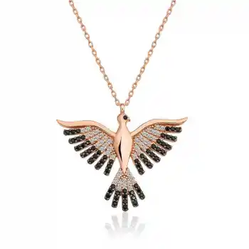 ​Gümüş Rose Zümrüd-ü Anka Kuşu Bayan Kolye