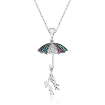 ​Gümüş Şemsiye Tutan Aşıklar Kadın Kolye